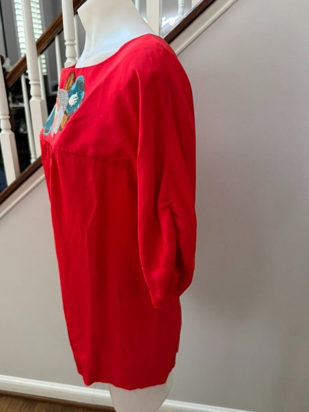 Tibi Red Silk Embroidered Blouse Size 6 - Picture 3 of 4